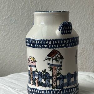 Handcrafted Ceramic Vase with Blue Accents